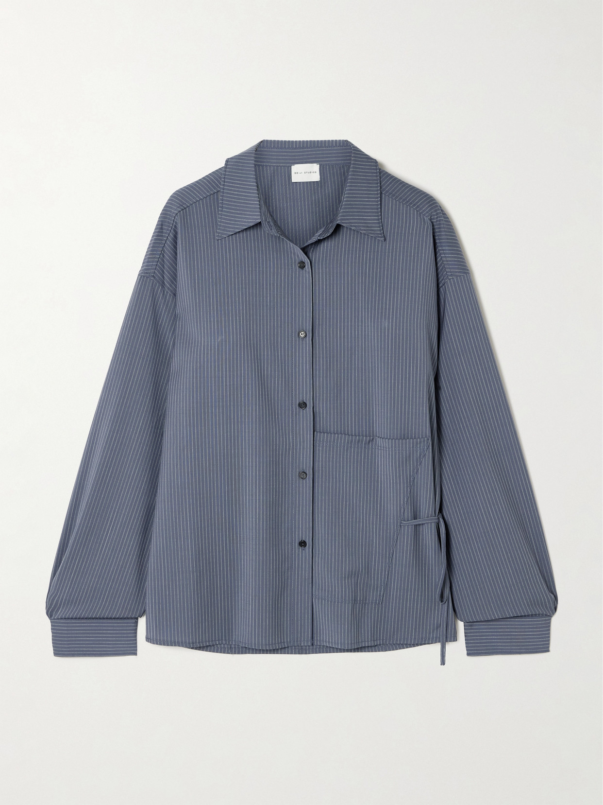 Deiji Studios Tie-detailed Striped Wool Shirt In Navy Stripe
