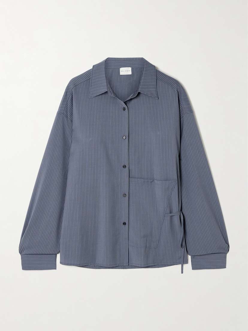Deiji Studios Tie-detailed Striped Wool Shirt
