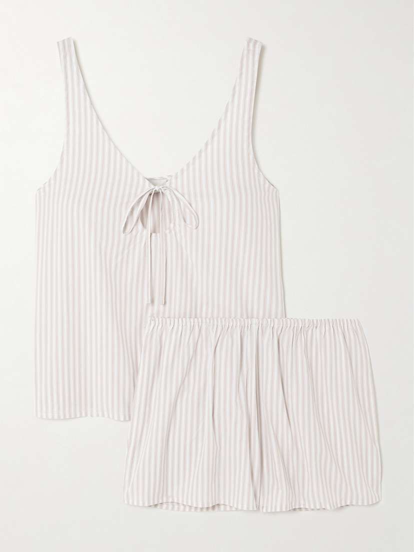 Deiji Studios U Shape Tie-detailed Striped Organic Cotton Pajama Set
