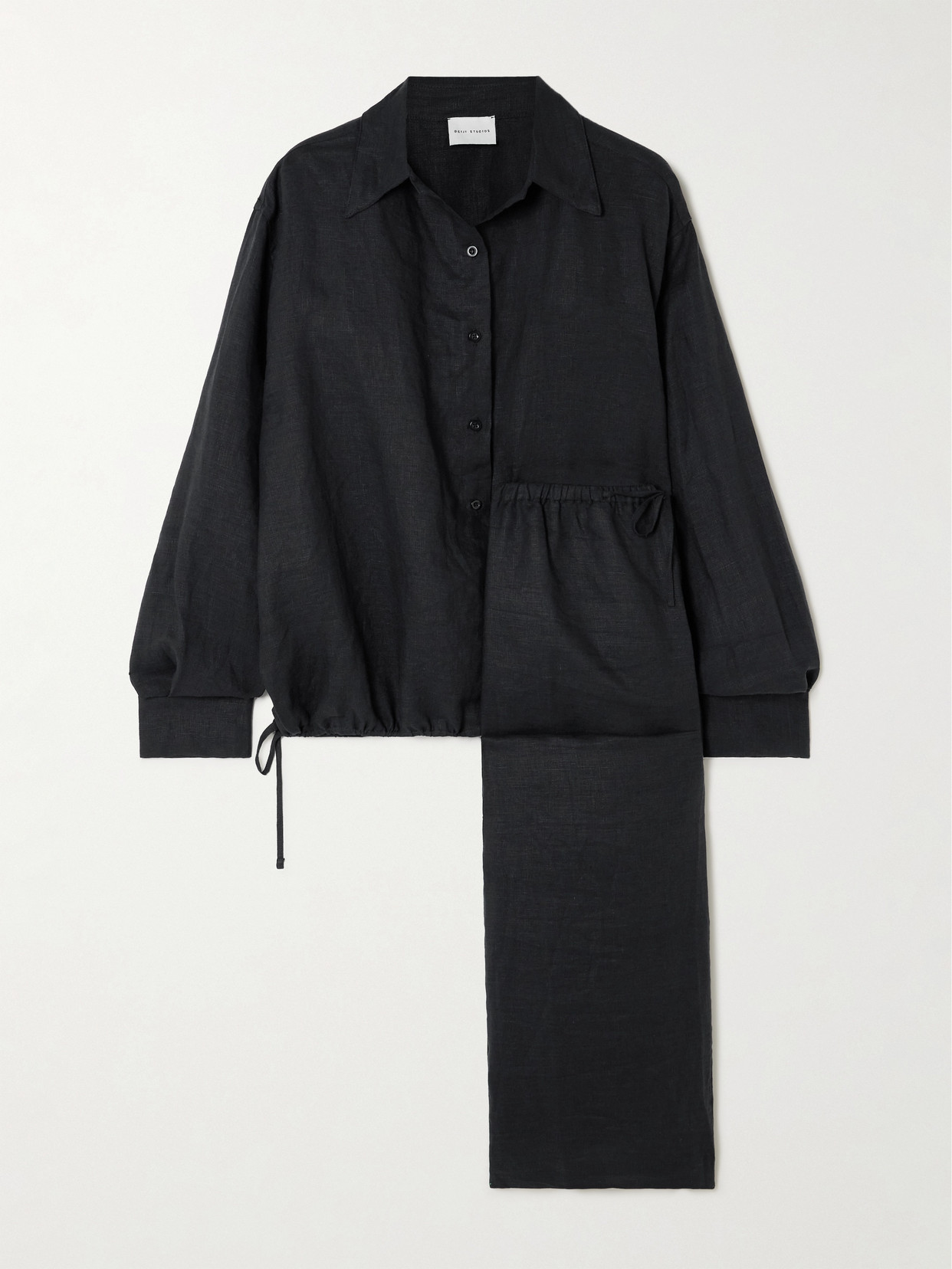 Deiji Studios Linen Shirt And Pants Set In Black