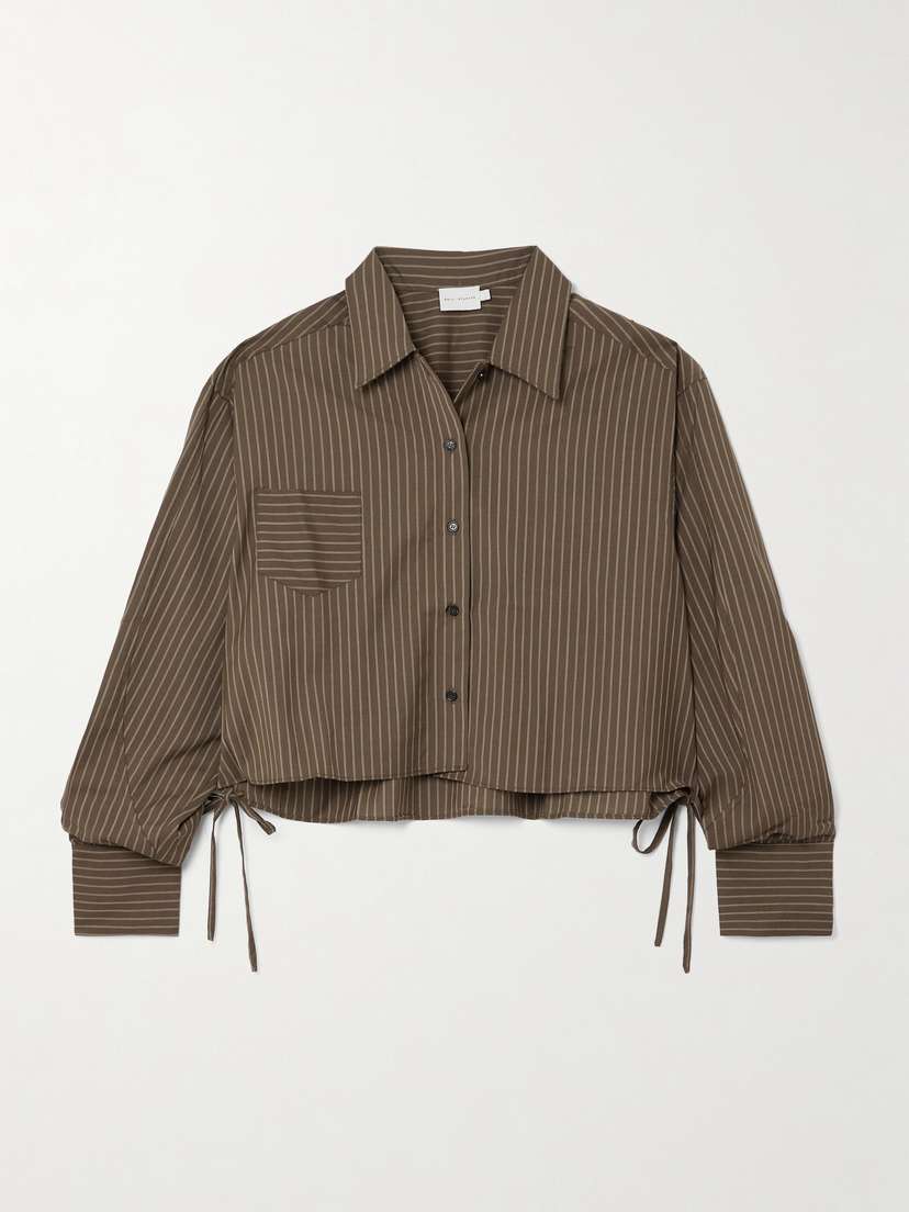 Deiji Studios Cropped Tie-detailed Pinstriped Wool Shirt