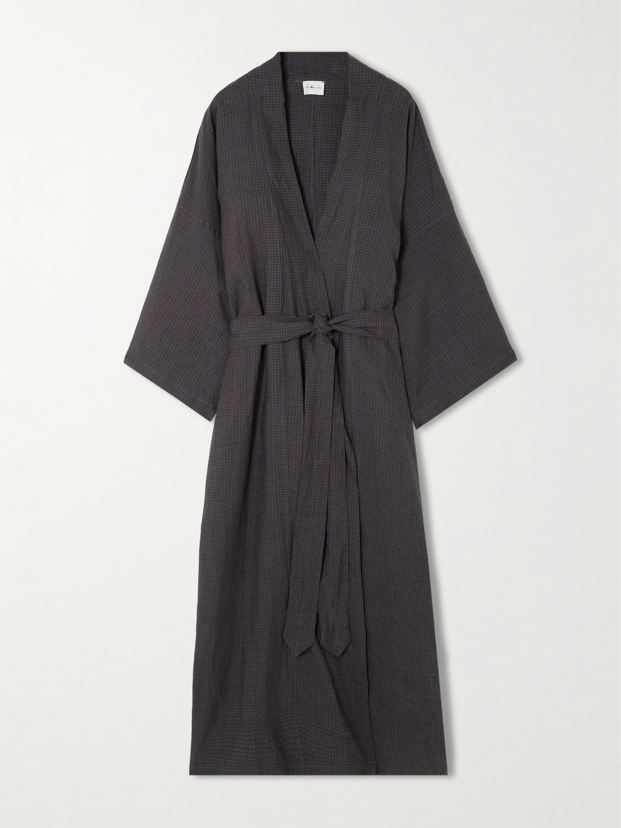 Deiji Studios 02 Belted Checked Linen Robe In Gray