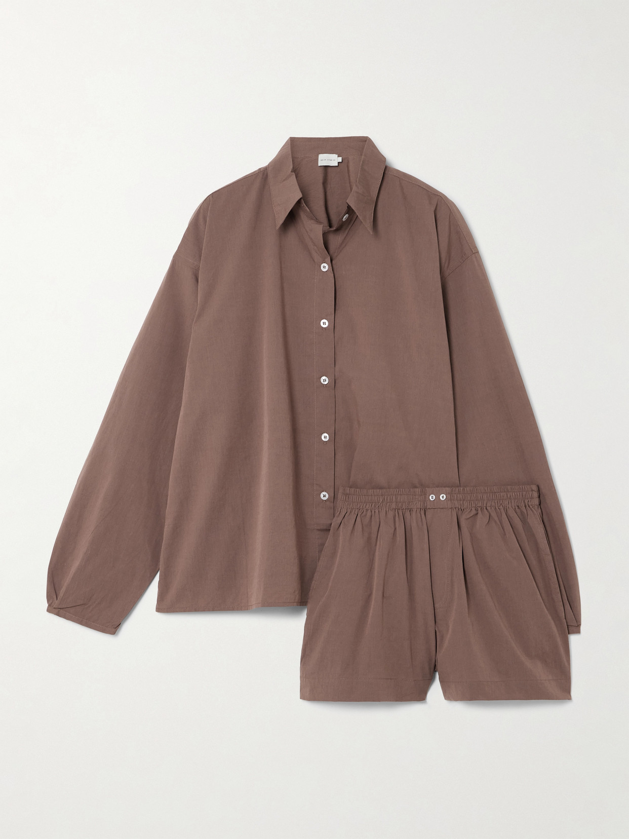 Deiji Studios Day Organic Cotton Shirt And Shorts Set In Brown
