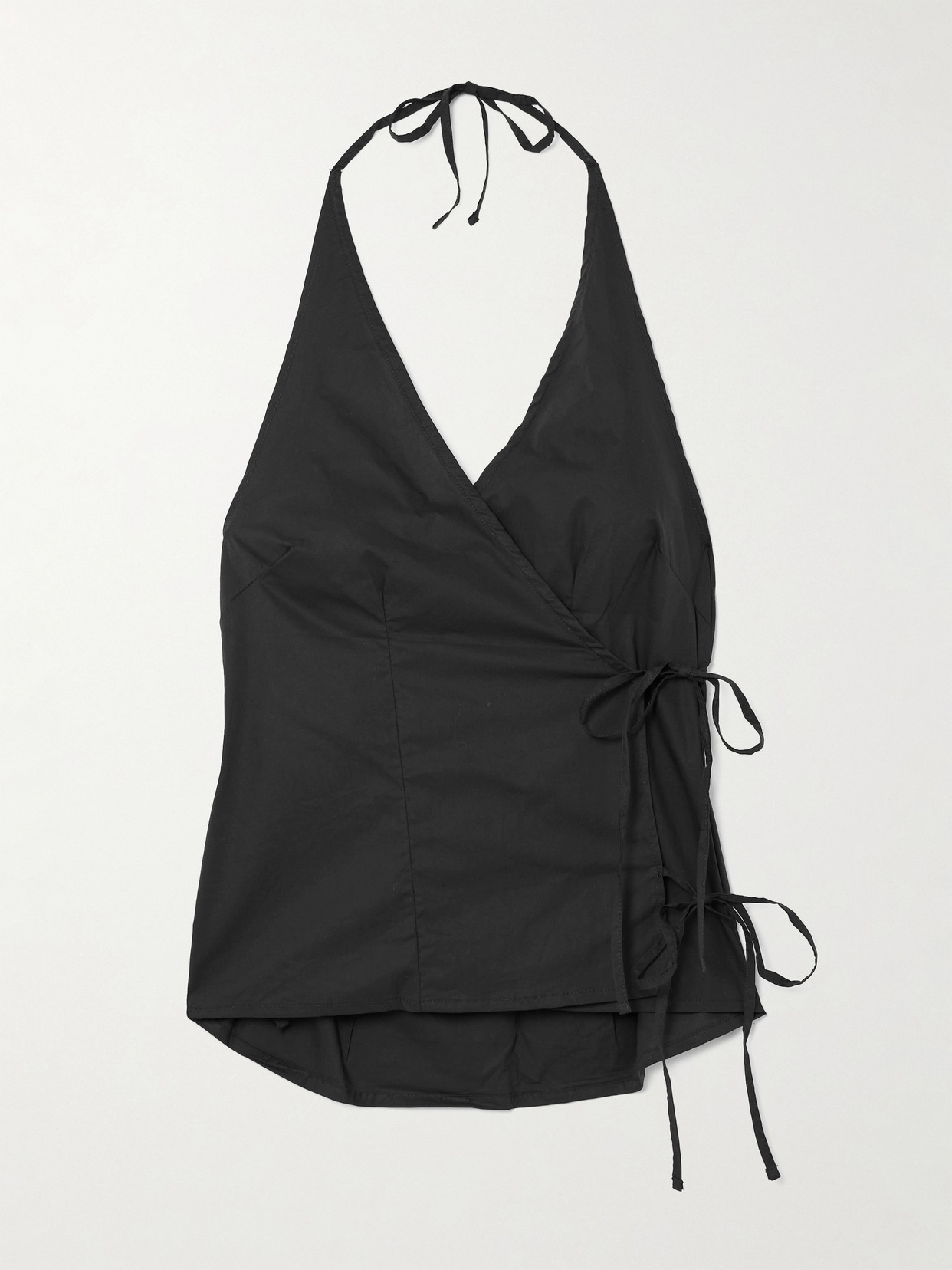 Deiji Studios - Wrap-effect Organic Cotton-poplin Halterneck Top - Black