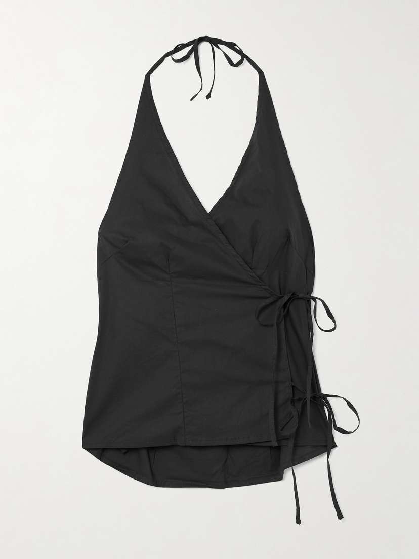 Deiji Studios Wrap-effect Organic Cotton-poplin Halterneck Top