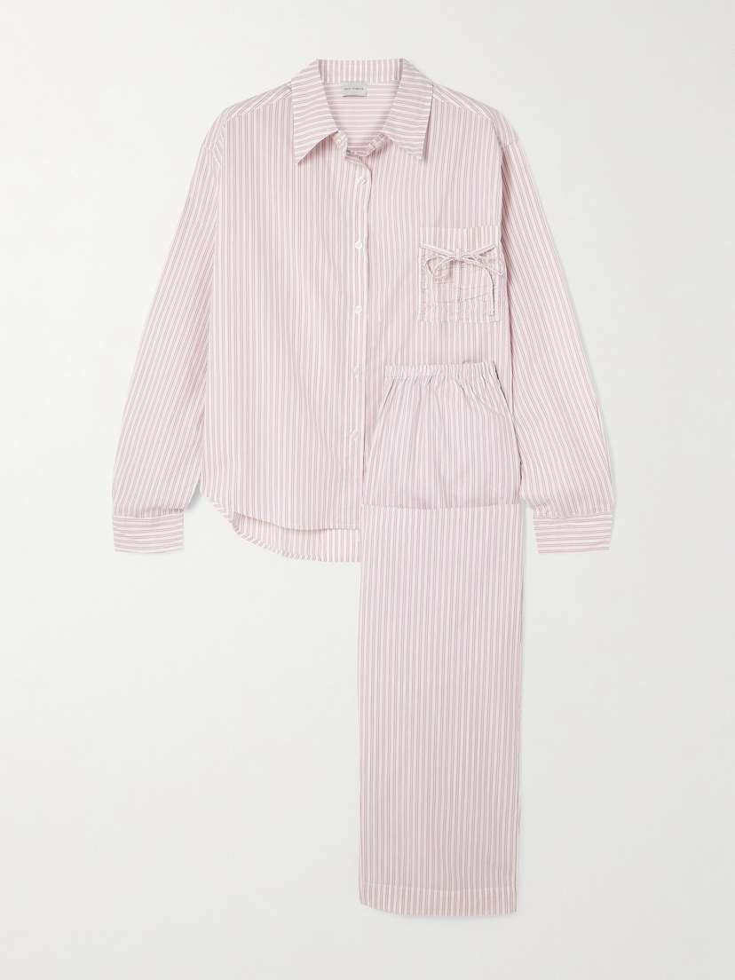 Deiji Studios Bow-detailed Striped Organic Cotton Pajama Set