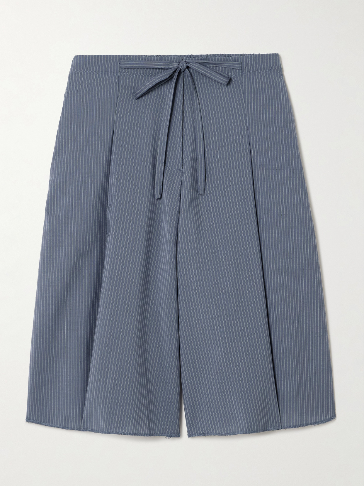 Deiji Studios - Tie-detailed Pleated Striped Wool Wide-leg Shorts - Blue