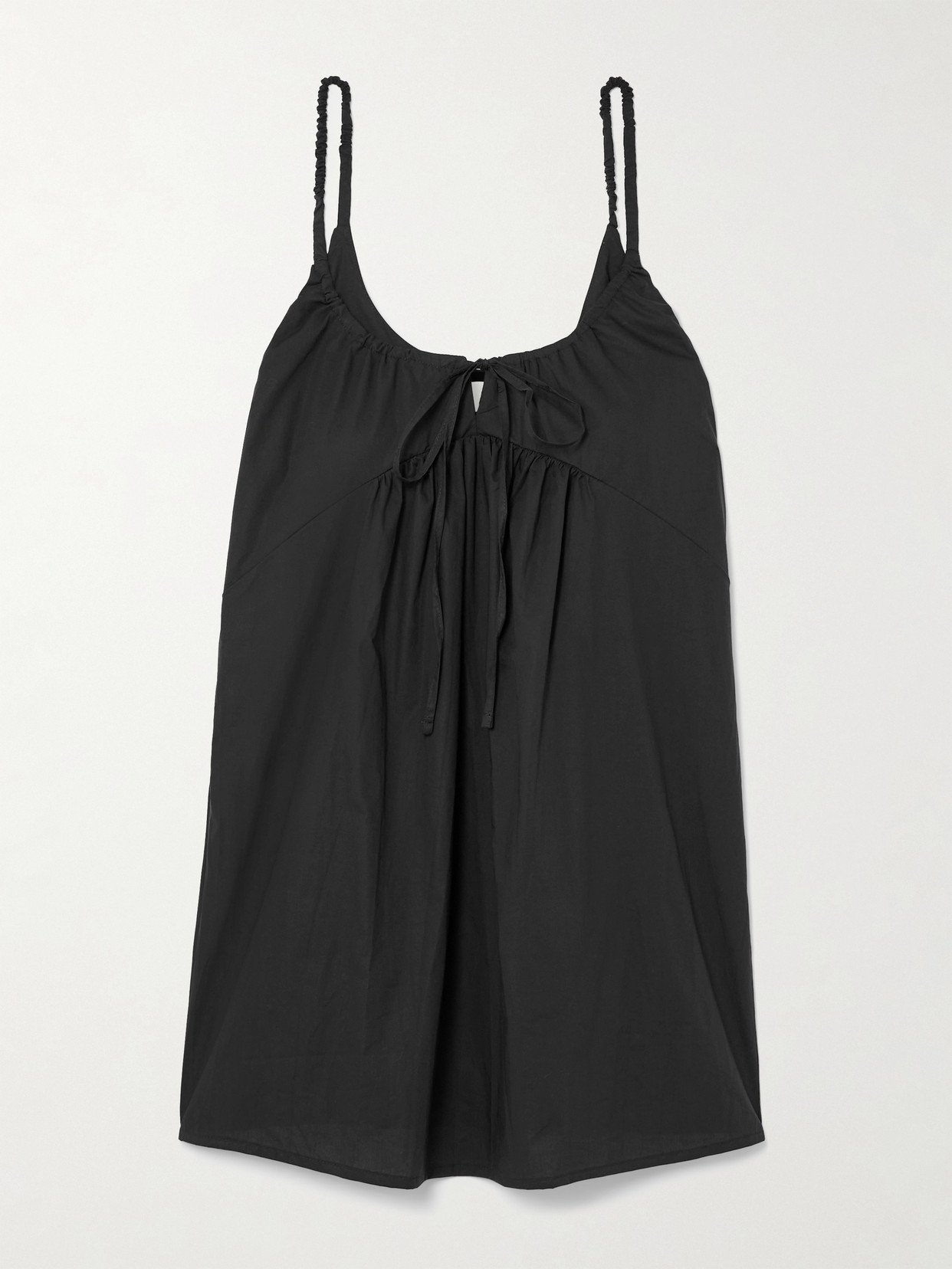 Deiji Studios Tie-detailed Gathered Organic Cotton-poplin Mini Dress In Black