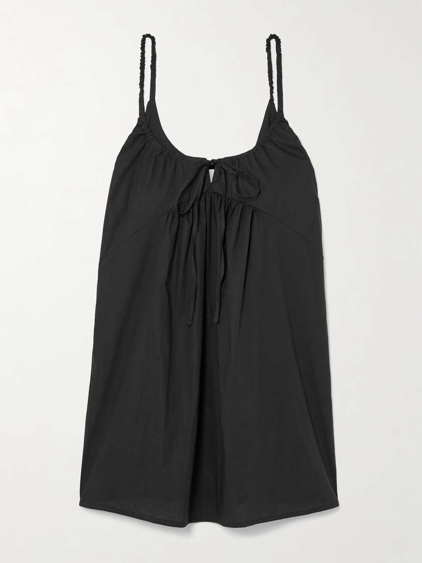 Deiji Studios Tie-detailed Gathered Organic Cotton-poplin Mini Dress