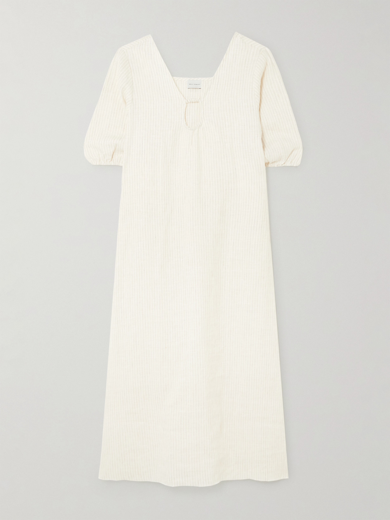 Deiji Studios Squared Cutout Striped Linen Midi Dress In Cream