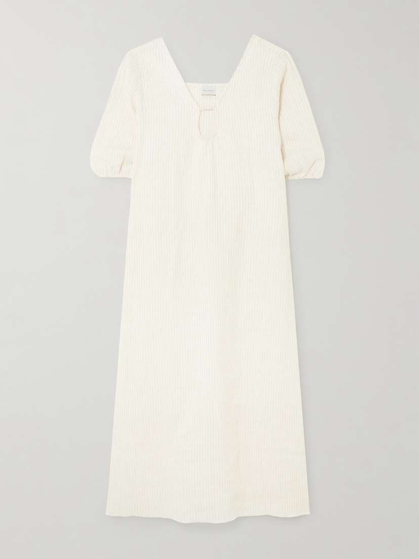 Deiji Studios Squared Cutout Striped Linen Midi Dress