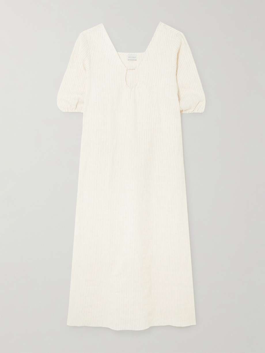 squared cutout striped linen midi dress