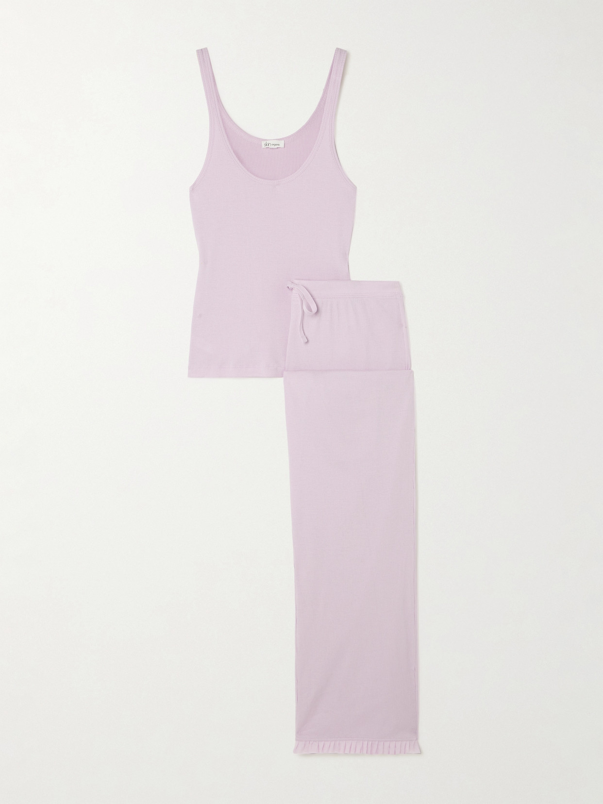 Skin Raisa Ruffled Ribbed Organic Pima Cotton-jersey Pajama Set In Purple