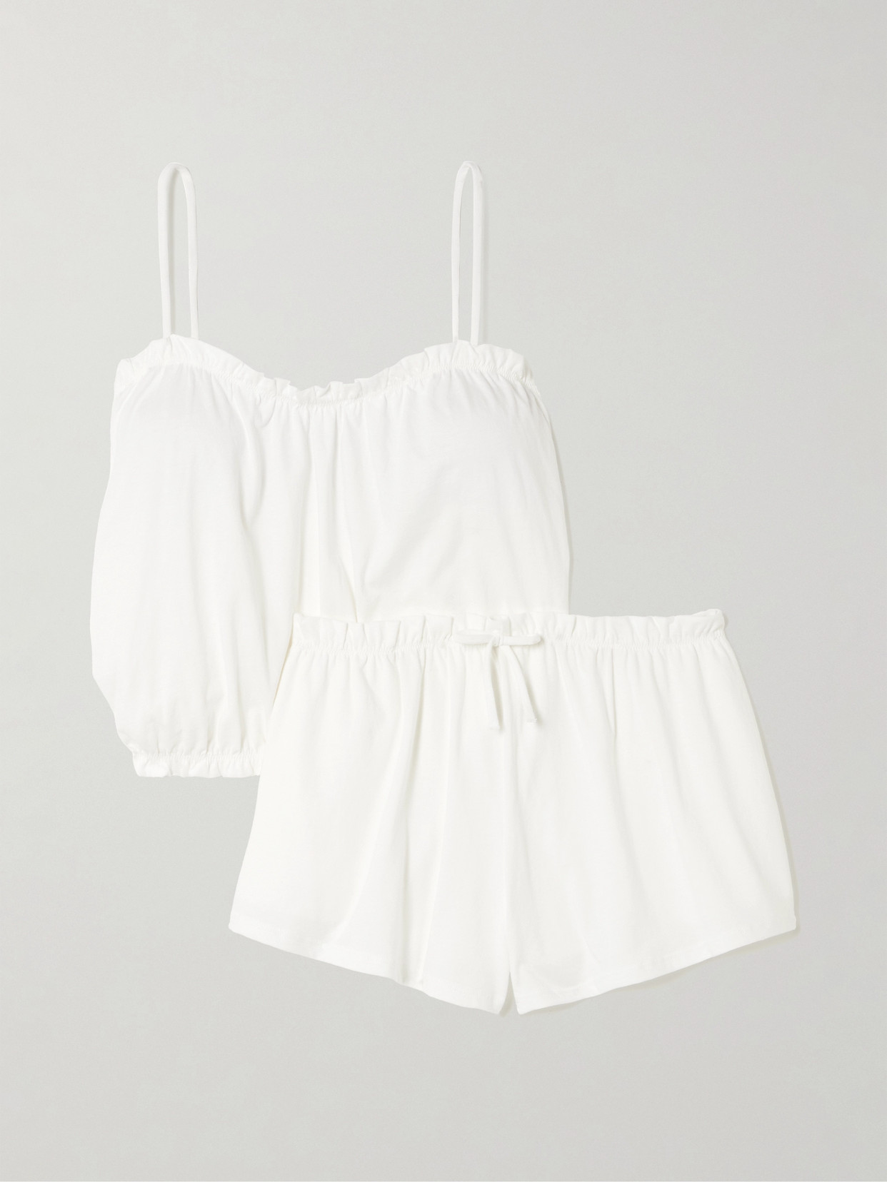 Skin Celeste Ruffled Organic Pima Cotton-jersey Pajama Set In White