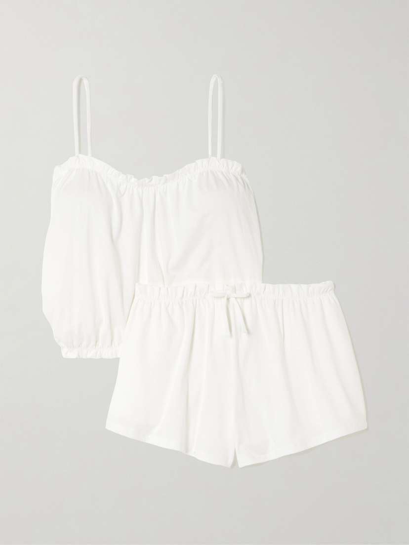 Skin Celeste Ruffled Organic Pima Cotton-jersey Pajama Set