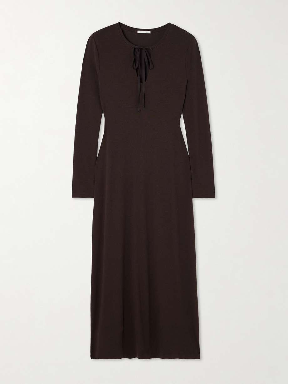 namaari tie-detailed ribbed pima cotton and modal-blend midi dress