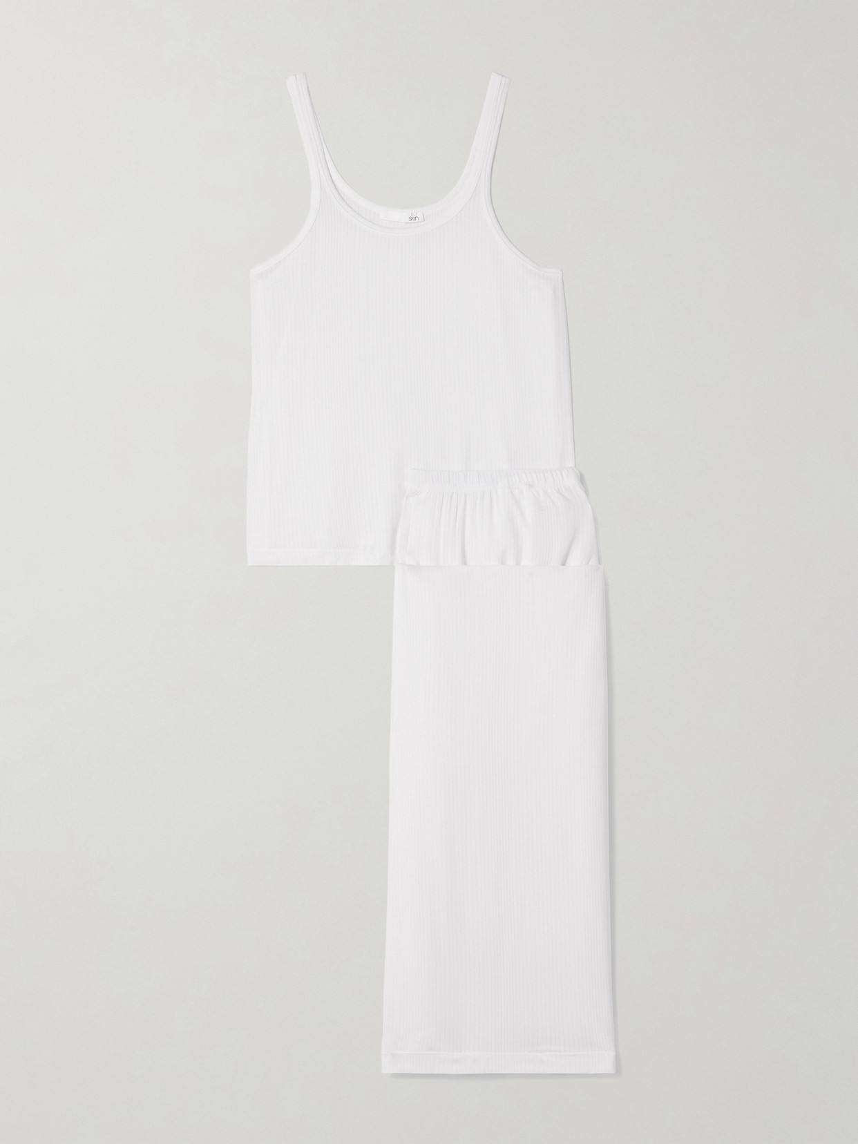 Skin Dreamy Ribbed Stretch-tencel™ Modal Jersey Pajama Set In White