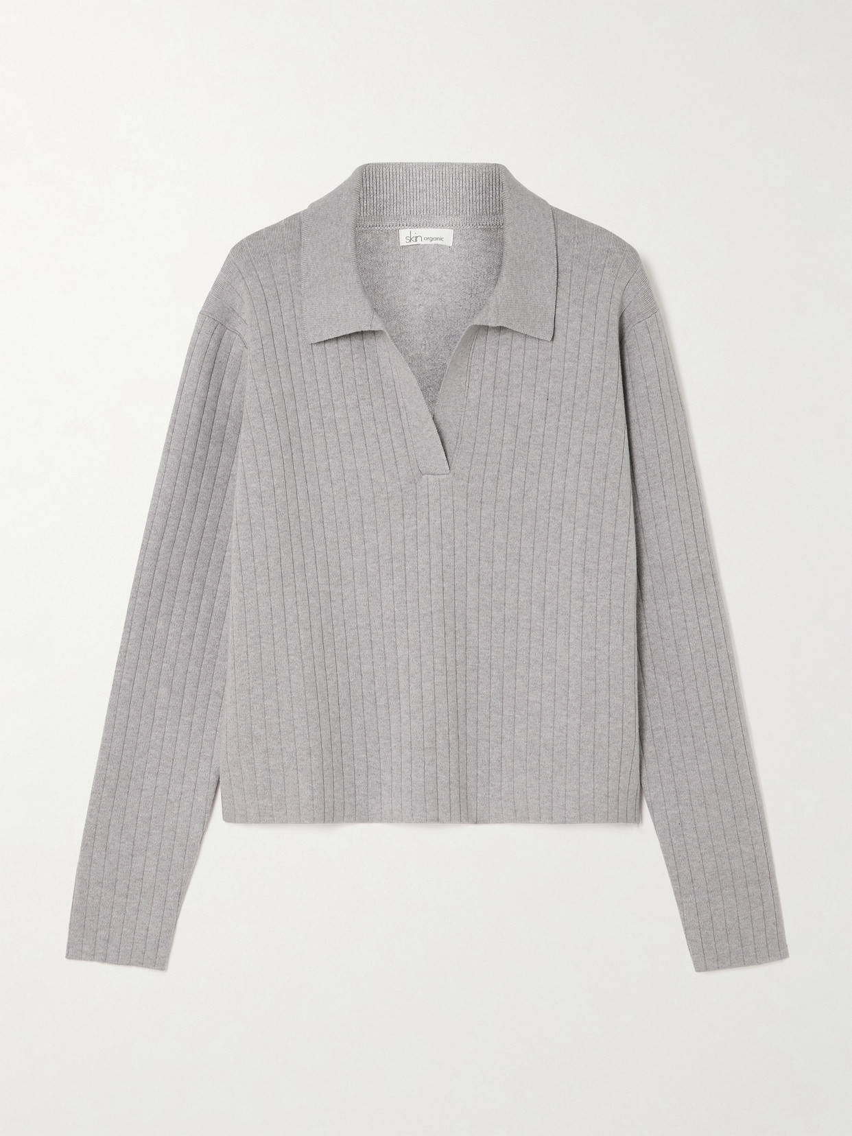 Skin Milan Ribbed Organic Cotton And Cashmere-blend Sweater In Gray