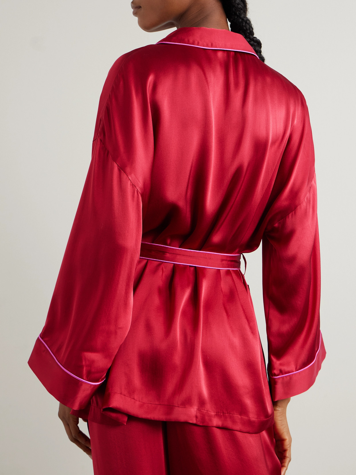 Skin Joy Piped Silk-satin Robe In Red