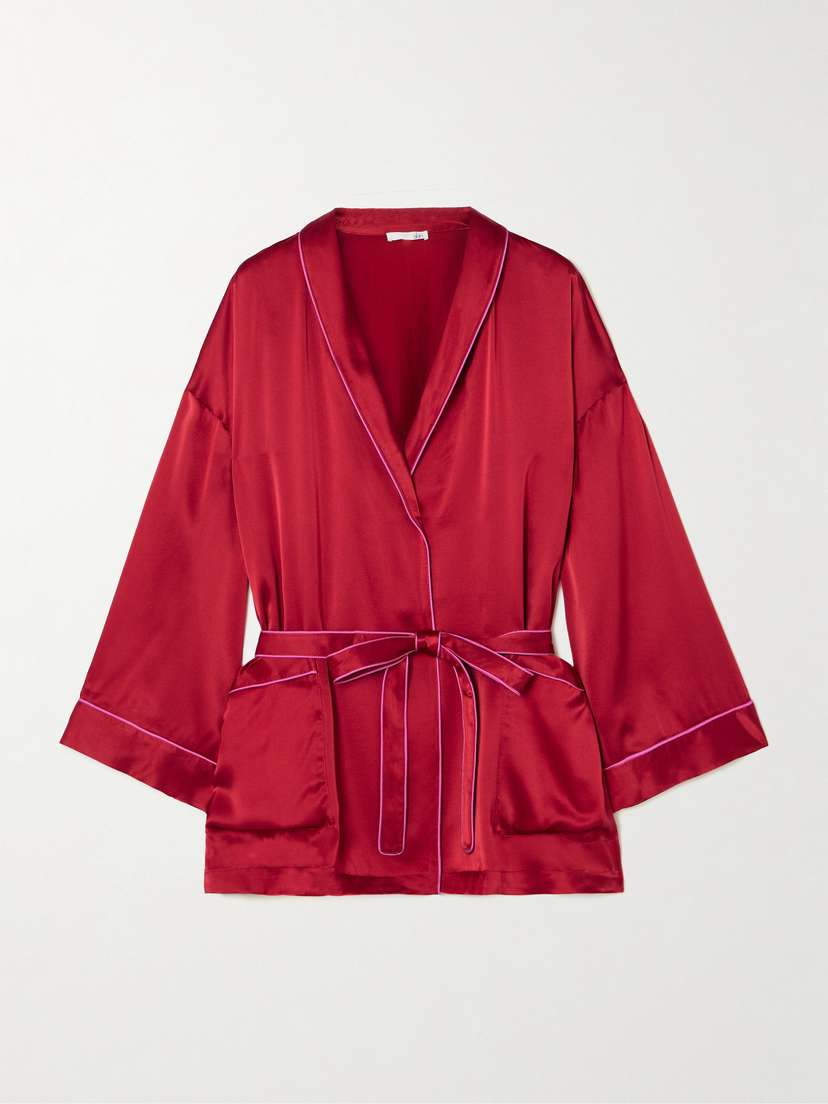 Skin Joy Piped Silk-satin Robe