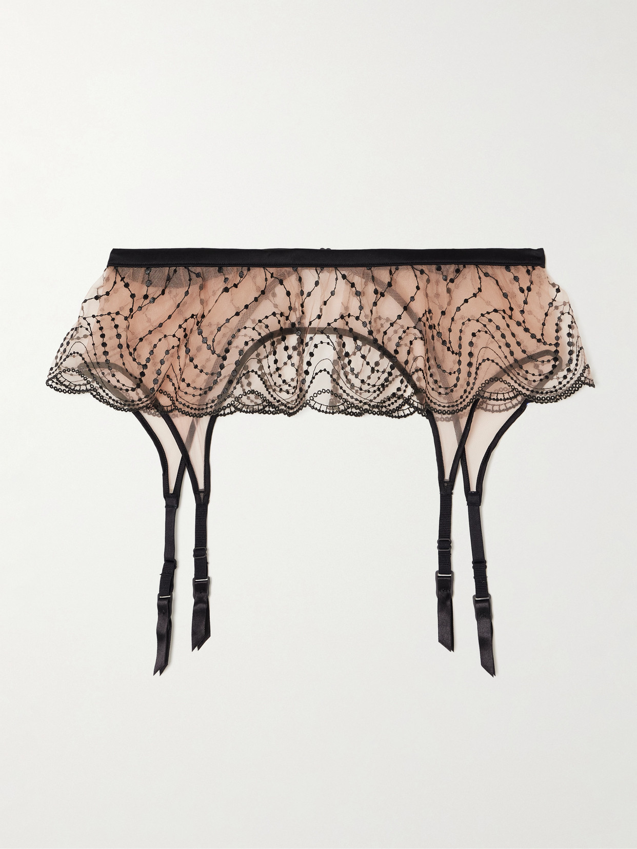 Kiki de Montparnasse - Ondule Silk-blend Trimmed Embroidered Tulle Suspender Belt - Beige