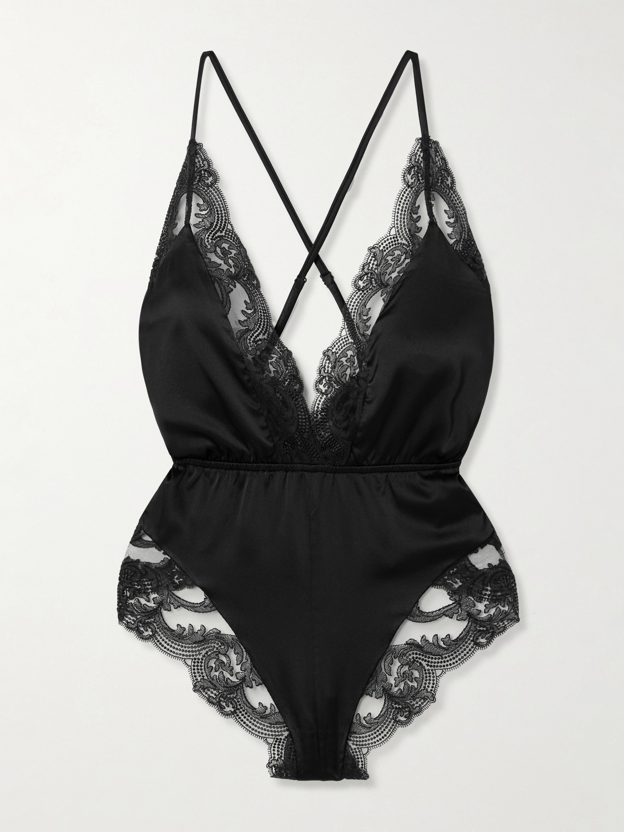 Kiki de Montparnasse Voltaire scalloped lace-trimmed silk-blend satin playsuit thumbnail