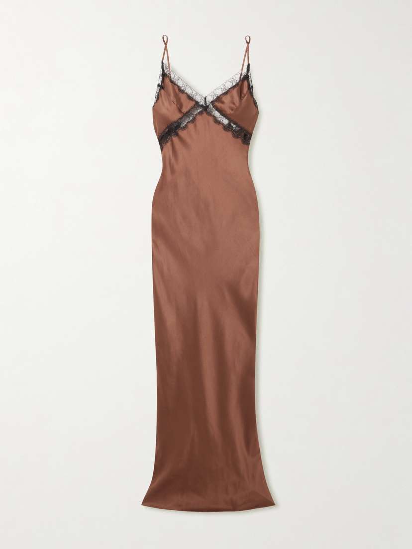 Kiki de Montparnasse Lace-trimmed Silk-satin Maxi Dress