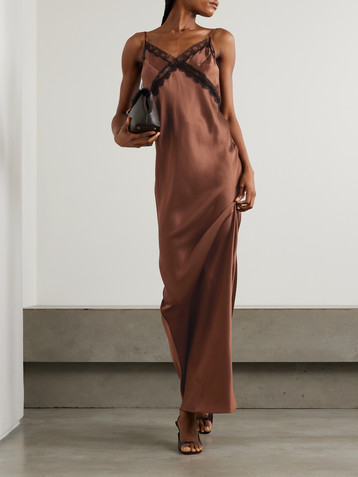 Kiki de Montparnasse Lace-trimmed silk-satin maxi dress