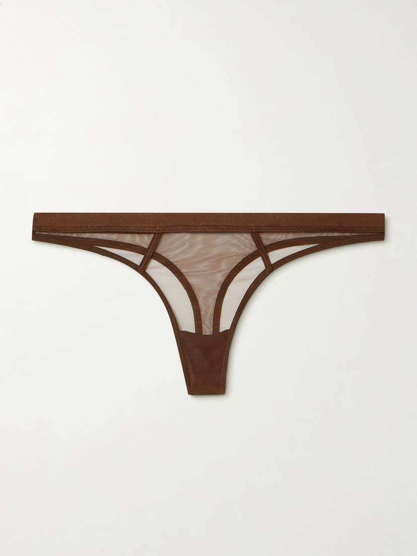 Kiki de Montparnasse Illusion Silk-blend Satin-trimmed Tulle Thong