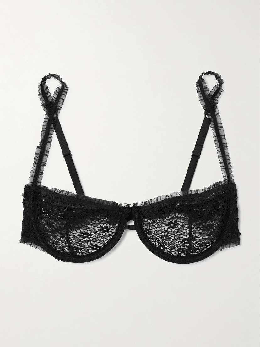 Kiki de Montparnasse Chante Ruffled Tulle-trimmed Lace Underwired Soft-cup Balconette Bra
