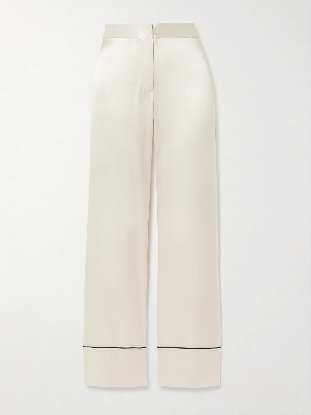 Kiki De Montparnasse Piped Silk-charmeuse Wide-leg Pants In White
