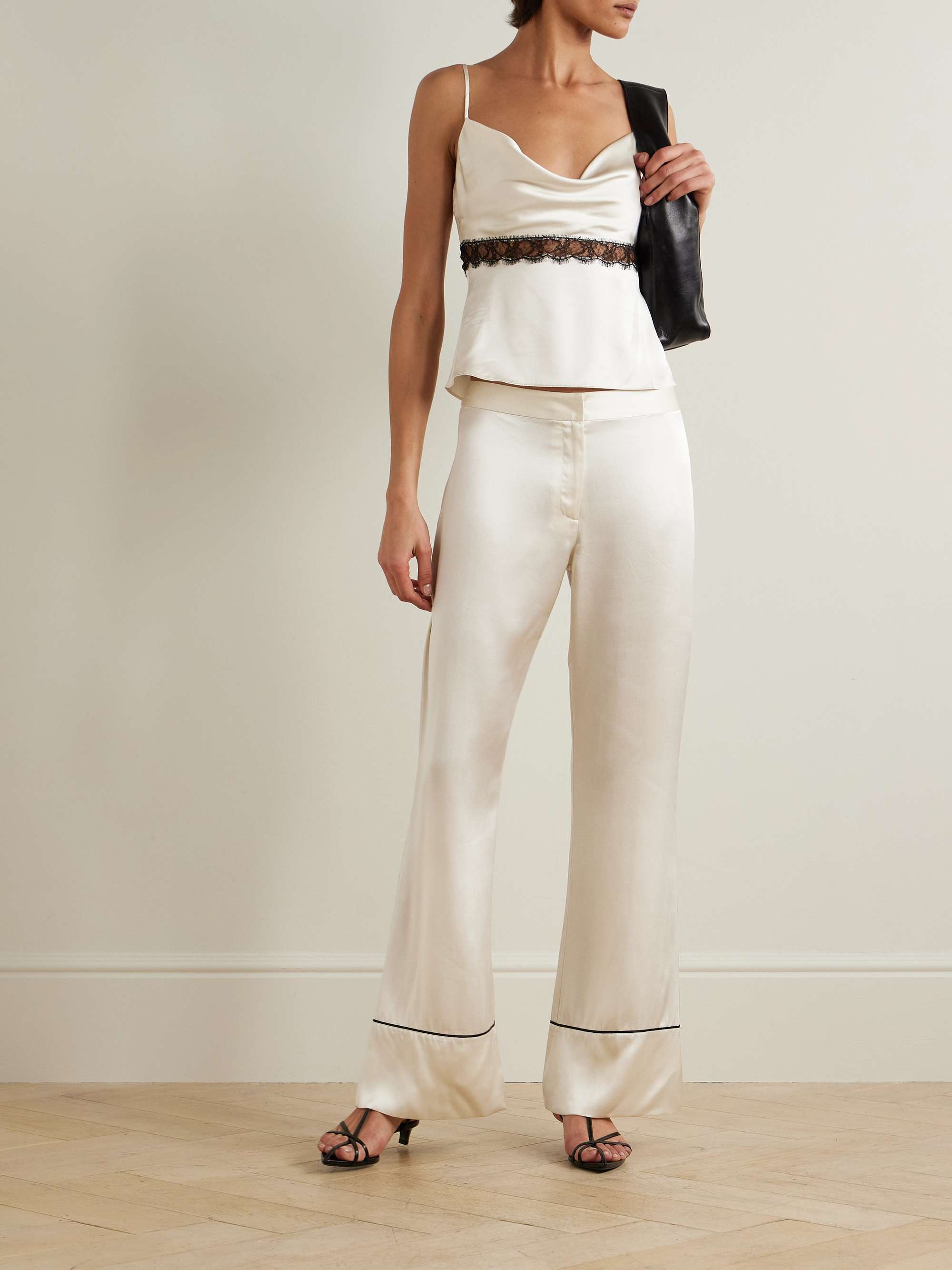 KIKI DE MONTPARNASSE Piped silk-charmeuse wide-leg pants KIKI DE MONTPARNASSE Piped silk-charmeuse wide-leg pants