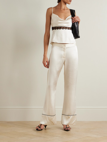Kiki de Montparnasse Piped silk-charmeuse wide-leg pants