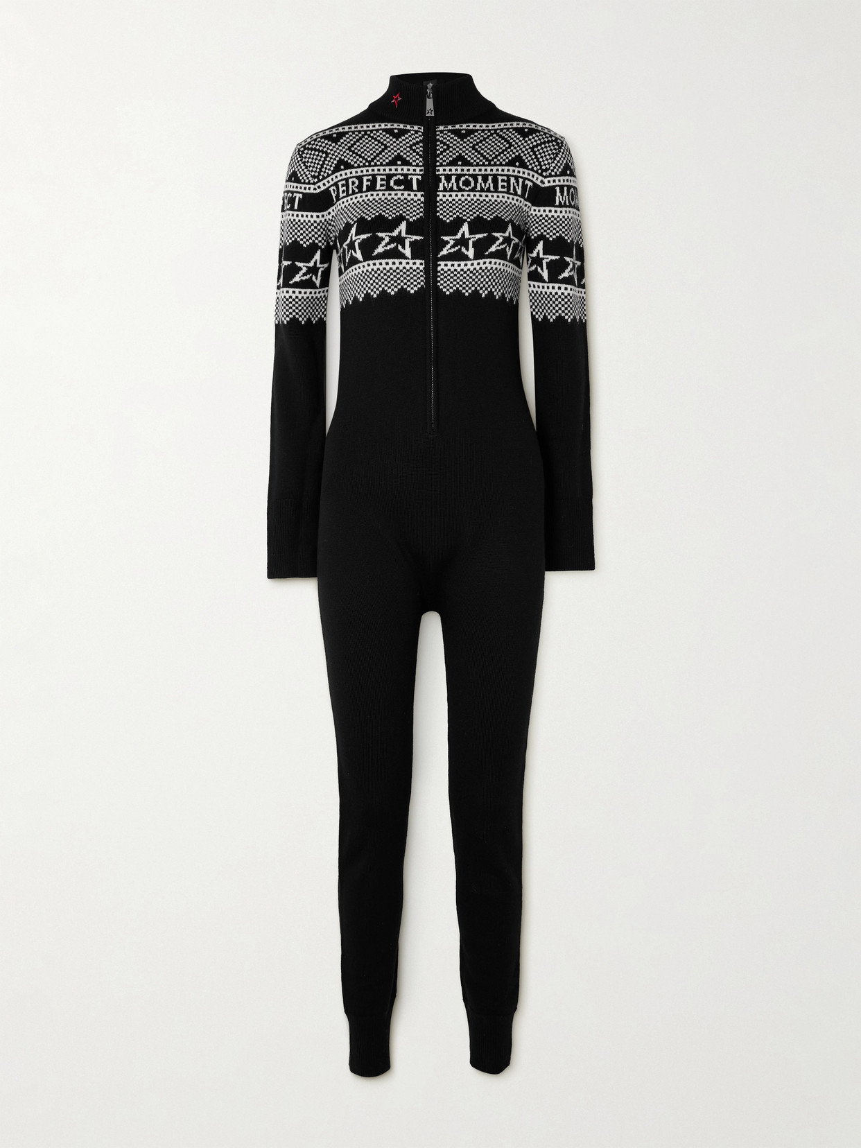 Perfect Moment Intarsia-knit Merino Wool Jumpsuit Xl In Black