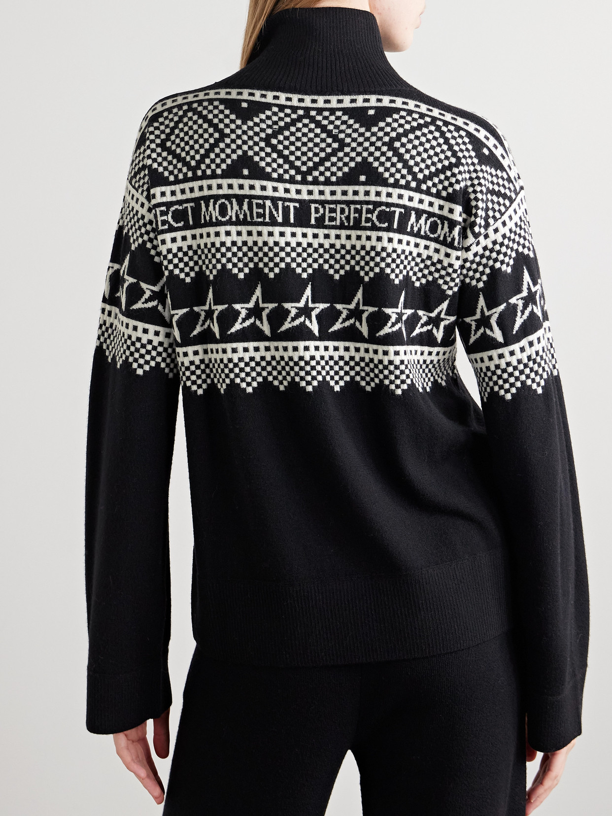 Perfect Moment Jacquard-knit Merino Wool Turtleneck Sweater In Black
