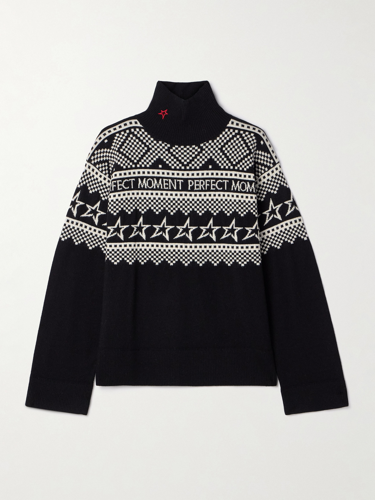 Perfect Moment Jacquard-knit Merino Wool Turtleneck Jumper In Black