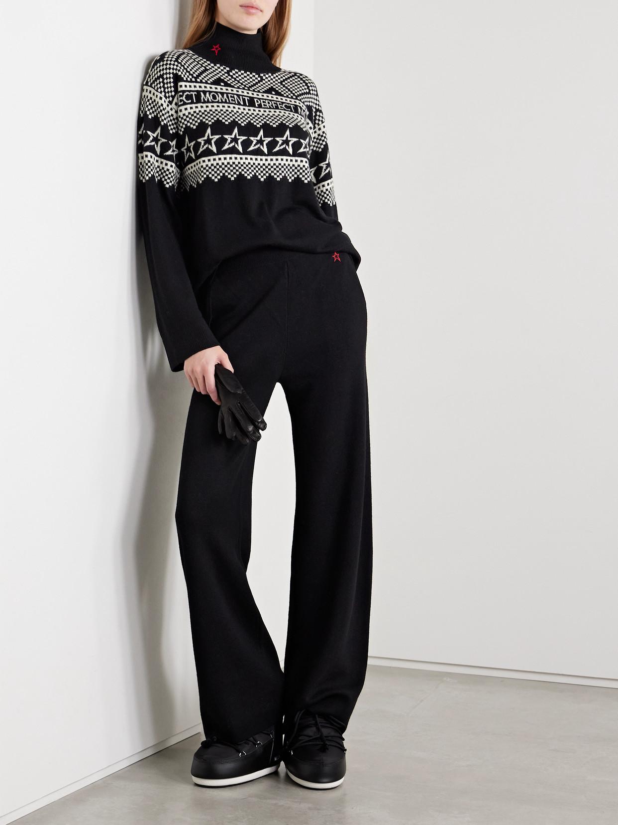 Perfect Moment Jacquard-knit Merino Wool Turtleneck Sweater In Black