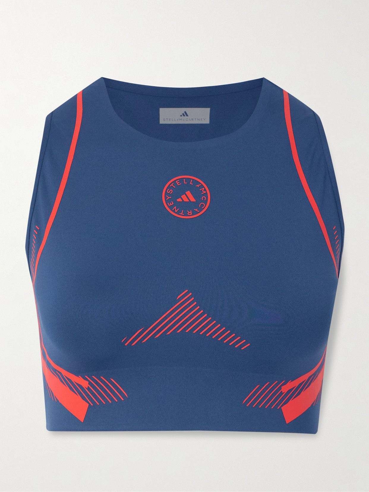Adidas By Stella Mccartney Truepurpose Perforated Logo-appliquéd Recycled Stretch-jersey Sports Bra In Blue