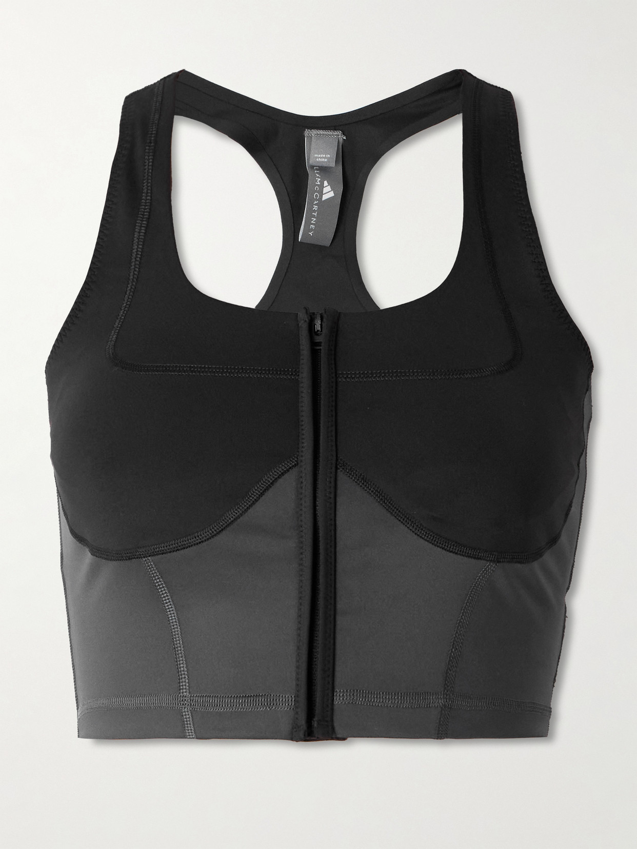 Adidas By Stella Mccartney Two-tone Zipped Crop Tank Top In Black