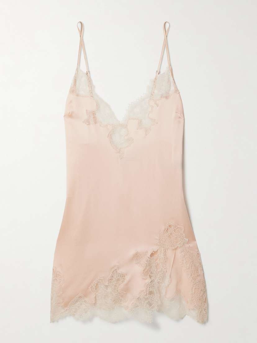 Kiki de Montparnasse Giselle Lace-trimmed Silk-satin Chemise