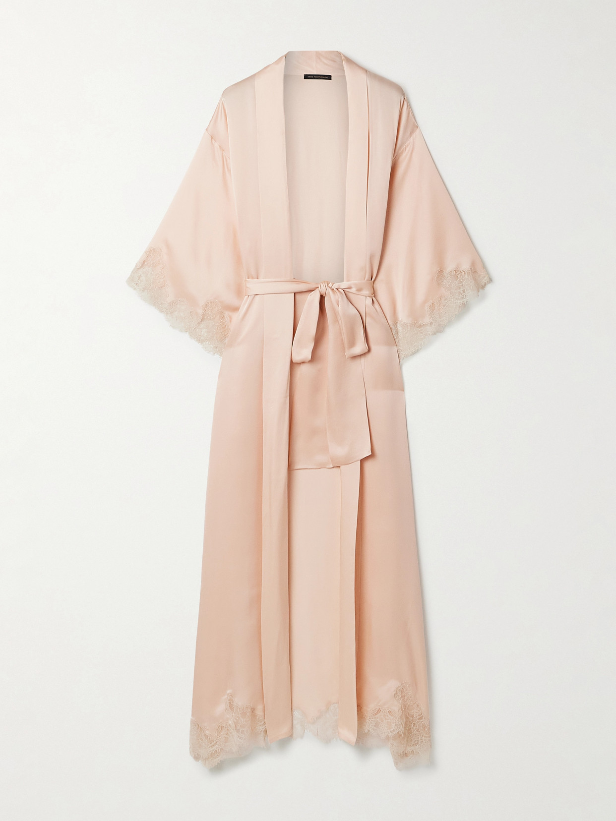 Kiki De Montparnasse Giselle Lace-trimmed Silk-satin Robe In Pink