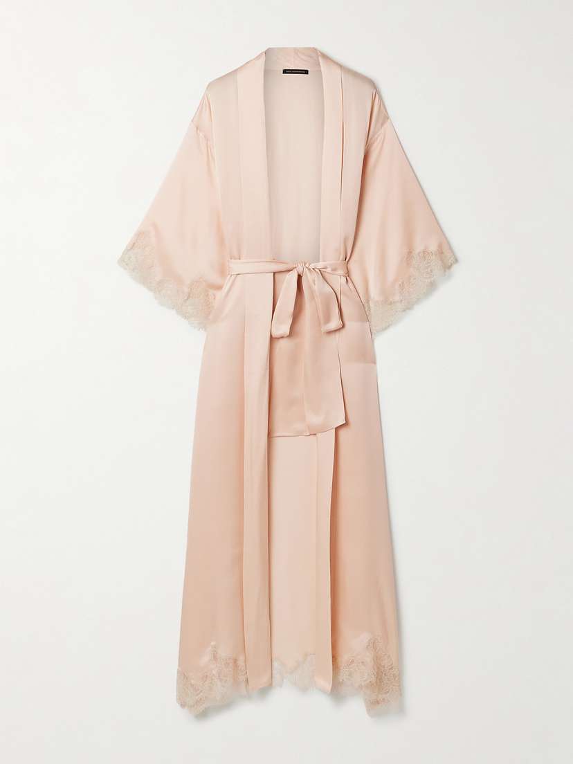 Kiki de Montparnasse Giselle Lace-trimmed Silk-satin Robe