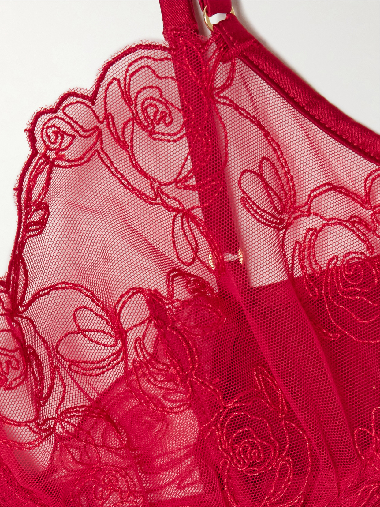 Kiki De Montparnasse La Rose Embroidered Tulle And Stretch-silk Charmeuse Underwired Bra In Red