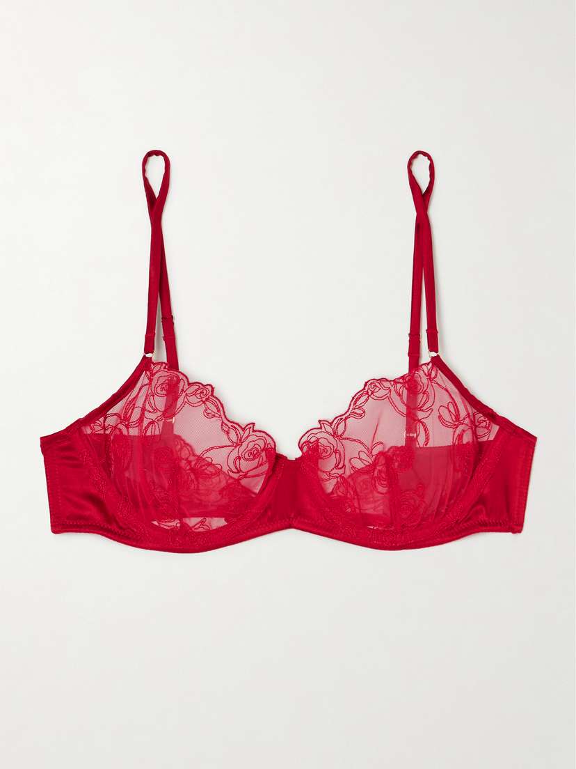 Kiki de Montparnasse La Rose Embroidered Tulle And Stretch-silk Charmeuse Underwired Bra