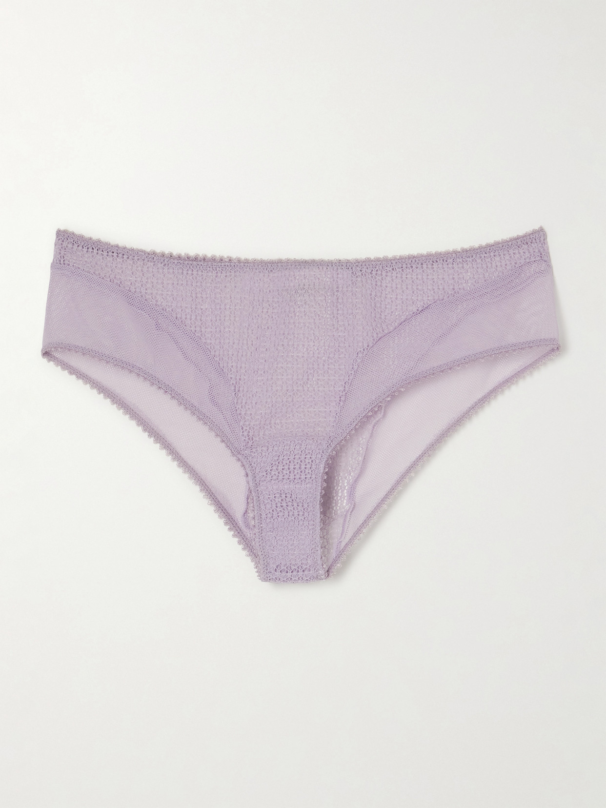 Kiki De Montparnasse Crocheted Lace And Mesh Briefs In Purple