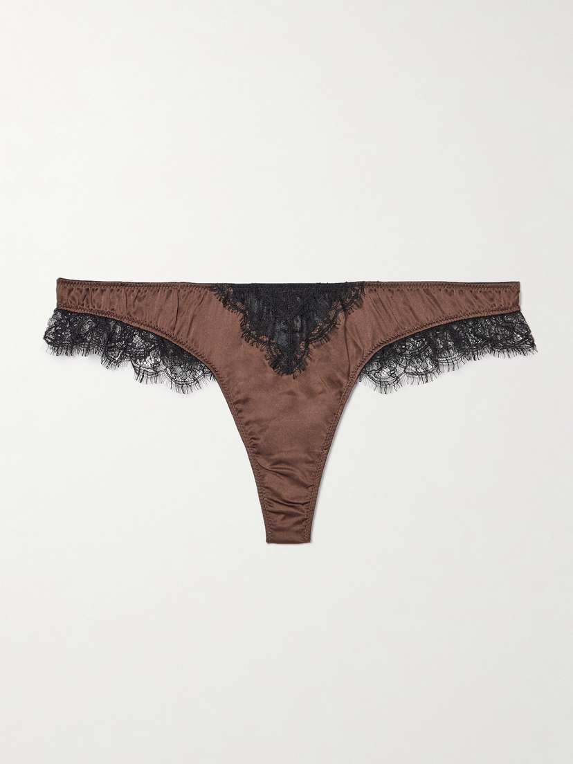 Kiki de Montparnasse Lace-trimmed Stretch-silk Thong