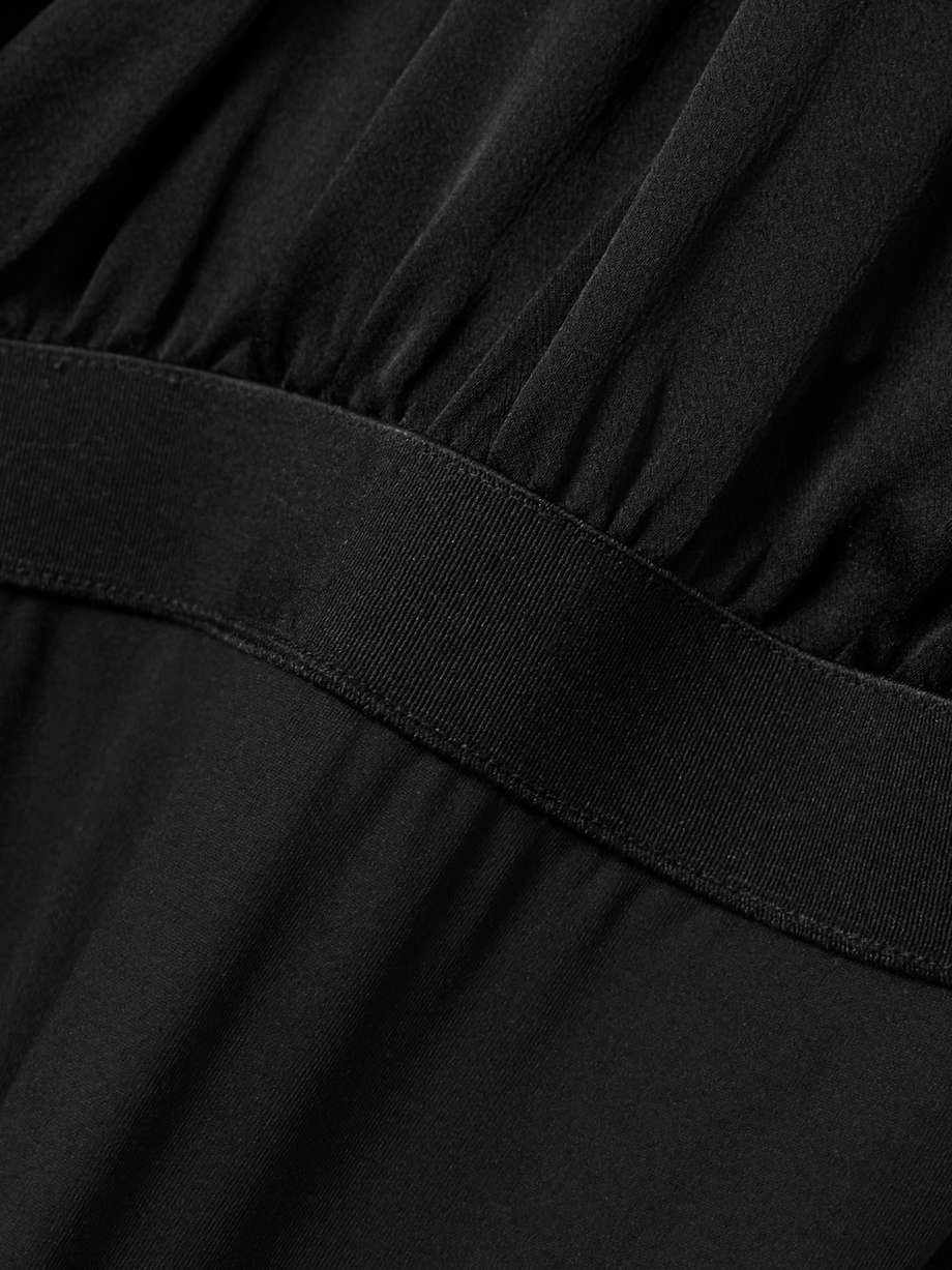 wrap-effect draped silk-satin and stretch-jersey maxi shirt dress