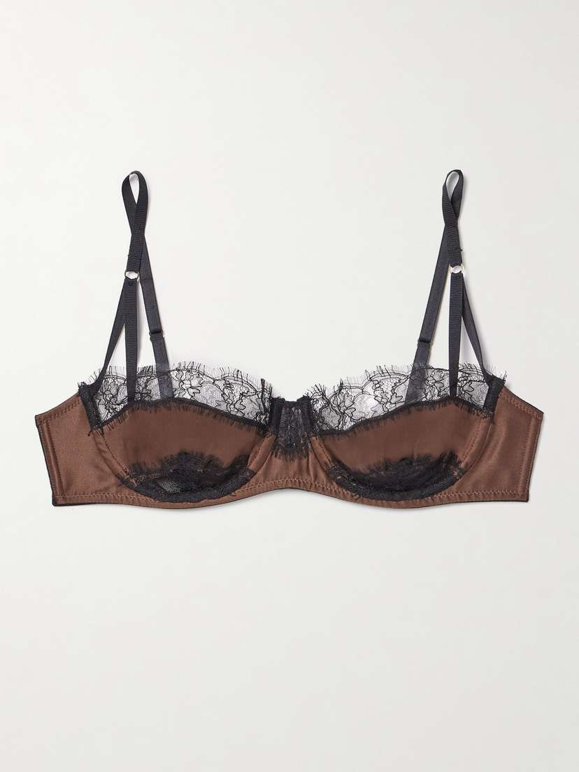 Kiki de Montparnasse Lace-trimmed Stretch-silk Balconette Bra