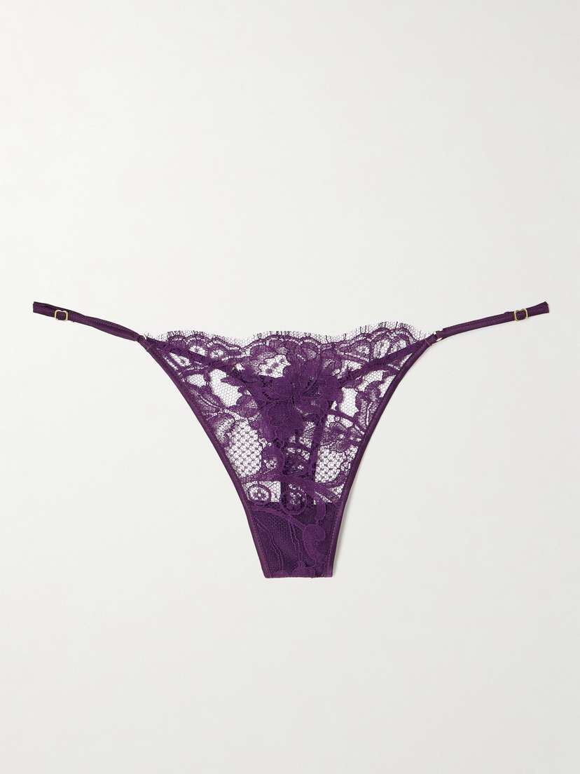 Kiki de Montparnasse Camille Stretch-silk Satin-trimmed Organic Cotton-lace Thong
