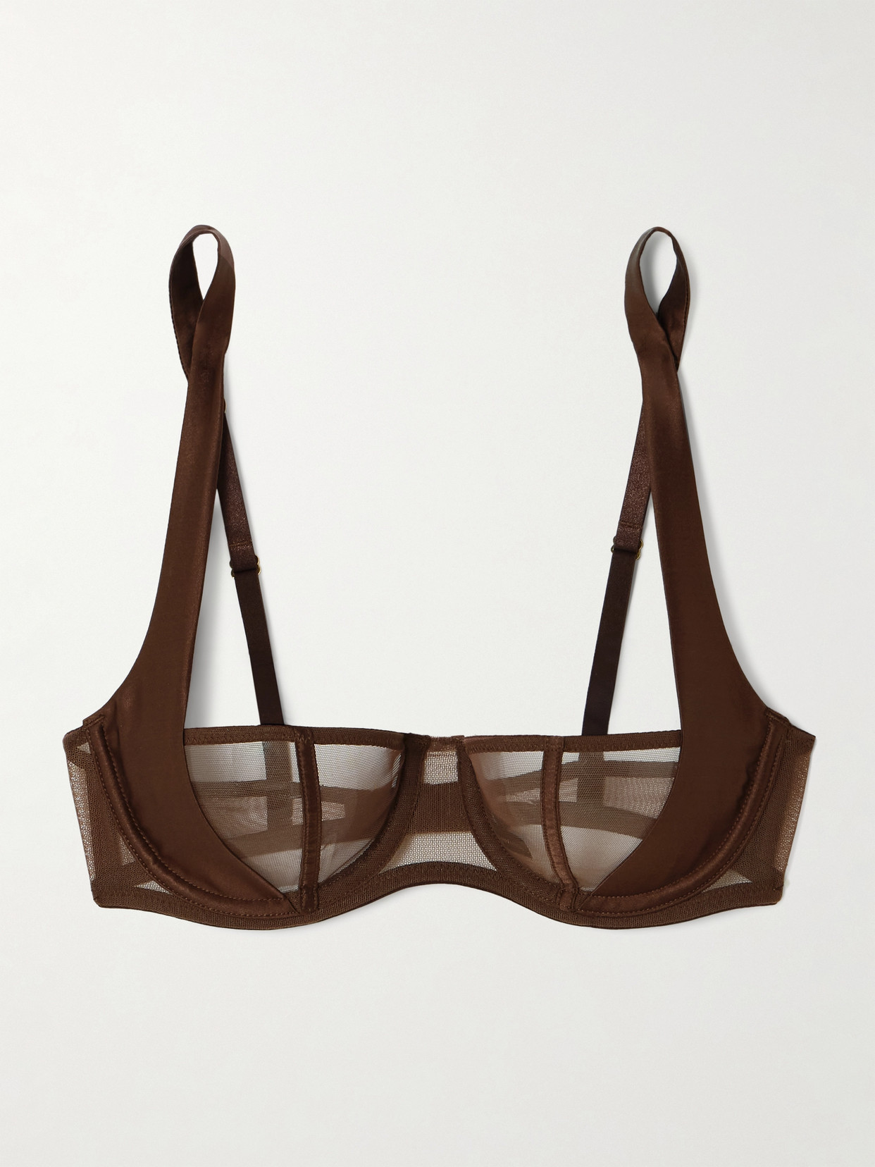 Kiki de Montparnasse - Illusion Silk-blend Satin-trimmed Tulle Underwired Balconette Bra - Chocolate